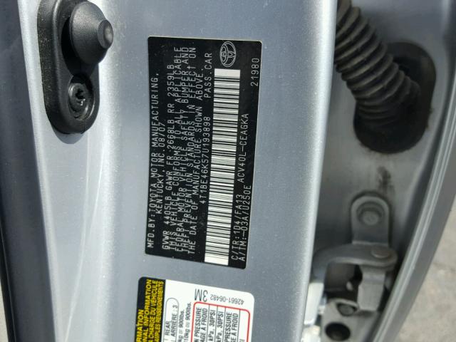 4T1BE46K57U193898 - 2007 TOYOTA CAMRY NEW SILVER photo 10