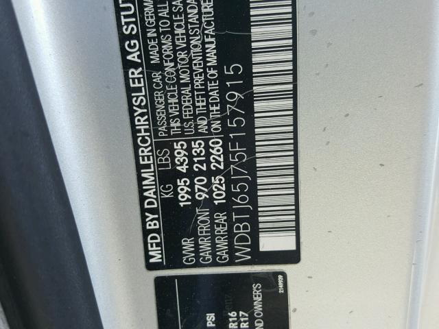 WDBTJ65J75F157915 - 2005 MERCEDES-BENZ CLK 320C SILVER photo 10