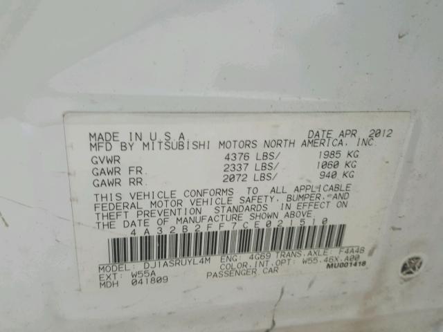 4A32B2FF7CE021510 - 2012 MITSUBISHI GALANT FE WHITE photo 10