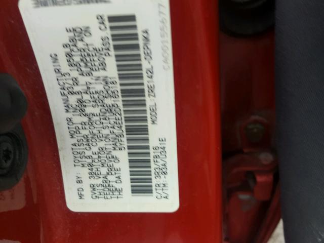 5YFBU4EE2DP165181 - 2013 TOYOTA COROLLA BA RED photo 10