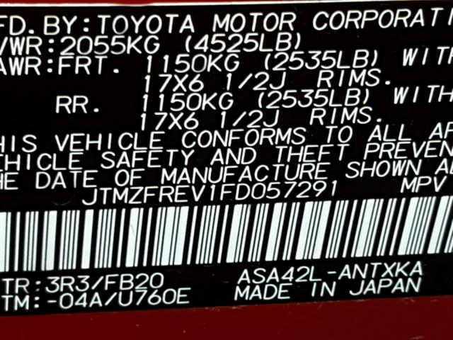 JTMZFREV1FD057291 - 2015 TOYOTA RAV4 LE RED photo 10