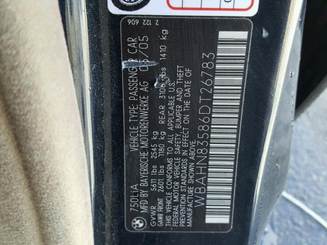 WBAHN83586DT26783 - 2006 BMW 750 LI BLUE photo 10