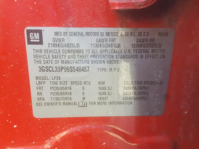 3GSCL33P99S548457 - 2009 SATURN VUE XE RED photo 10