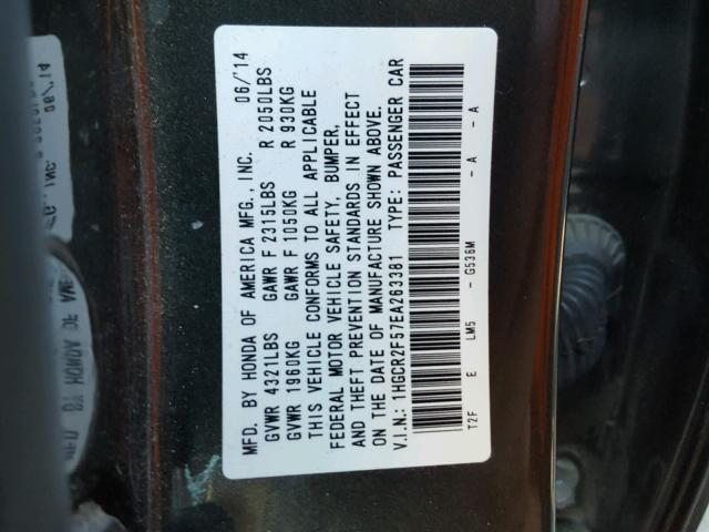 1HGCR2F57EA263381 - 2014 HONDA ACCORD SPO CHARCOAL photo 10