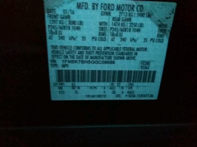 1FM5K7BH5GGC08688 - 2016 FORD EXPLORER BLACK photo 10