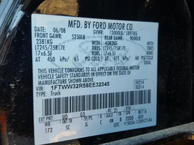 1FTWW32R58EE32345 - 2008 FORD F350 SUPER BLACK photo 10