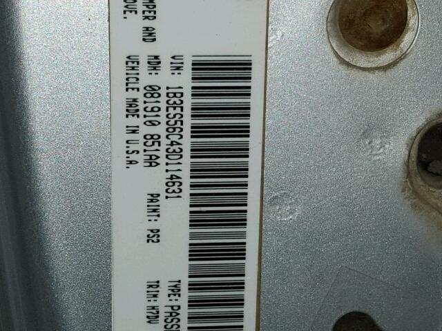 1B3ES56C43D114631 - 2003 DODGE NEON SXT SILVER photo 10