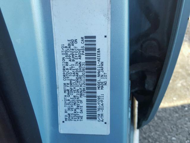 JT2BK12U110038131 - 2001 TOYOTA PRIUS BLUE photo 10