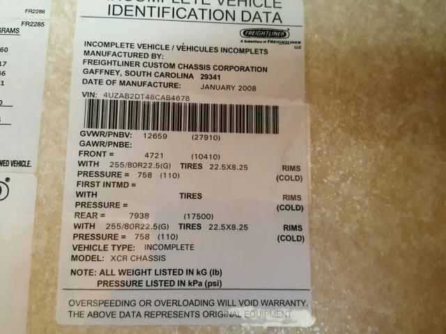 4UZAB2DT48CAB4678 - 2008 FREIGHTLINER CHASSIS X BROWN photo 10