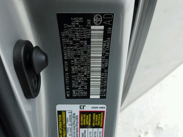 2T1BU4EE6DC929646 - 2013 TOYOTA COROLLA BA SILVER photo 10