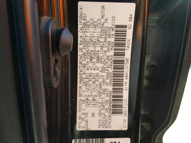 3TMJU62N09M084996 - 2009 TOYOTA TACOMA DOU BLACK photo 10