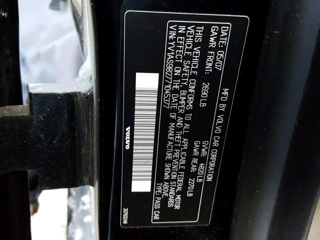 YV1AS982771045377 - 2007 VOLVO S80 3.2 BLACK photo 10