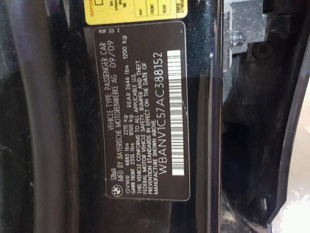 WBANV1C57AC388152 - 2010 BMW 528 XI BLACK photo 10