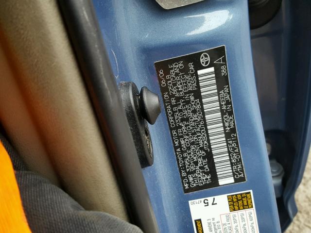 JTDKB20U767507804 - 2006 TOYOTA PRIUS BLUE photo 10