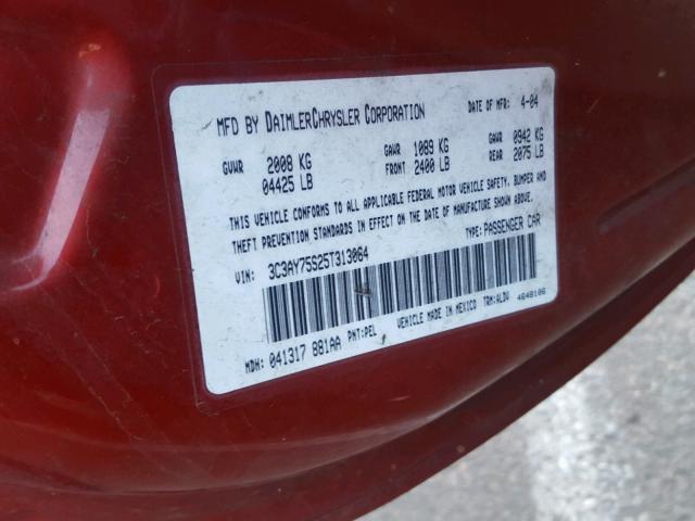 3C3AY75S25T313064 - 2005 CHRYSLER PT CRUISER RED photo 10