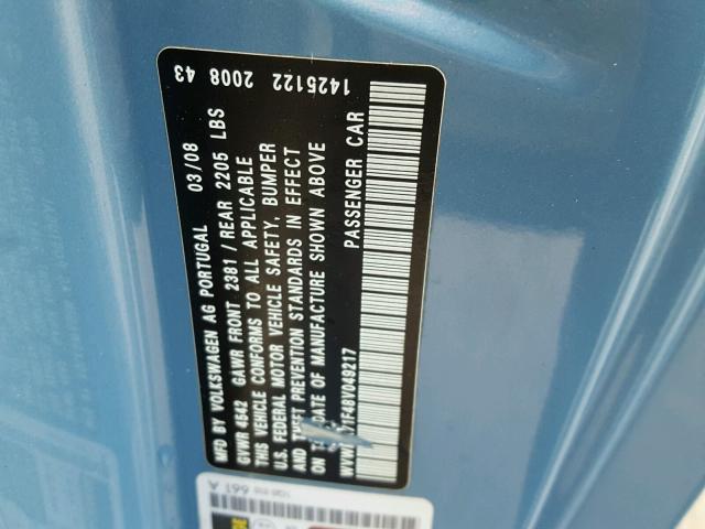 WVWBA71F48V049217 - 2008 VOLKSWAGEN EOS TURBO BLUE photo 10