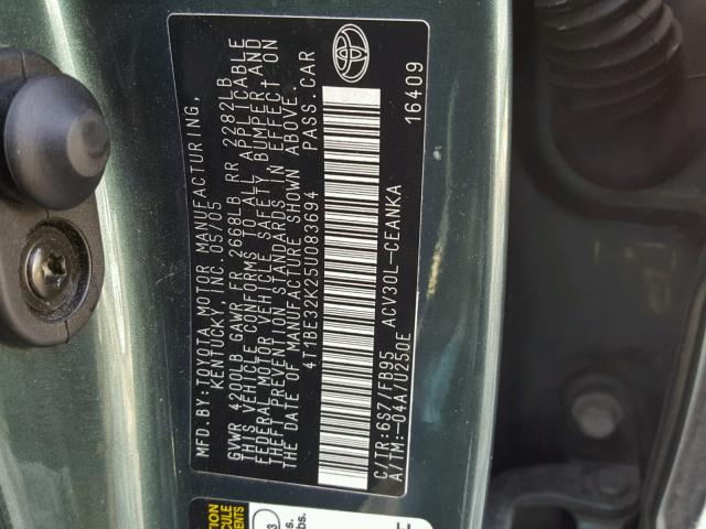 4T1BE32K25U083694 - 2005 TOYOTA CAMRY LE GREEN photo 10