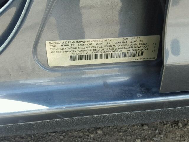 3VWRM71K08M103008 - 2008 VOLKSWAGEN JETTA SE Boz foto 10