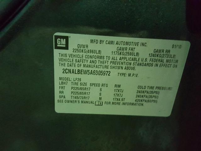 2CNALBEW5A6305972 - 2010 CHEVROLET EQUINOX LS GRAY photo 10