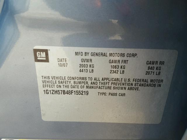 1G1ZH57B48F155219 - 2008 CHEVROLET MALIBU 1LT 灰色 照片 10