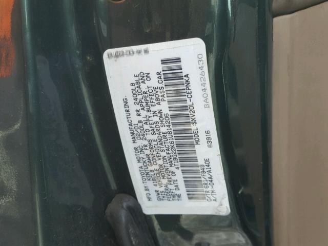 4T1BG22K61U814206 - 2001 TOYOTA CAMRY CE GREEN photo 10