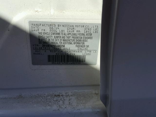 3N1AB7AP0EL682250 - 2014 NISSAN SENTRA S WHITE photo 10