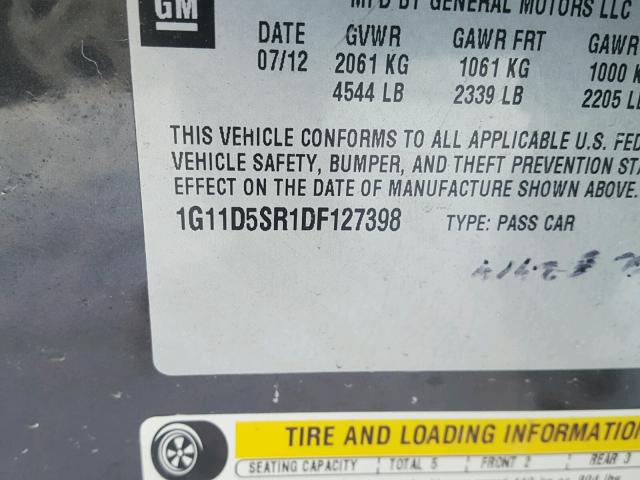 1G11D5SR1DF127398 - 2013 CHEVROLET MALIBU 1LT 灰色 照片 10