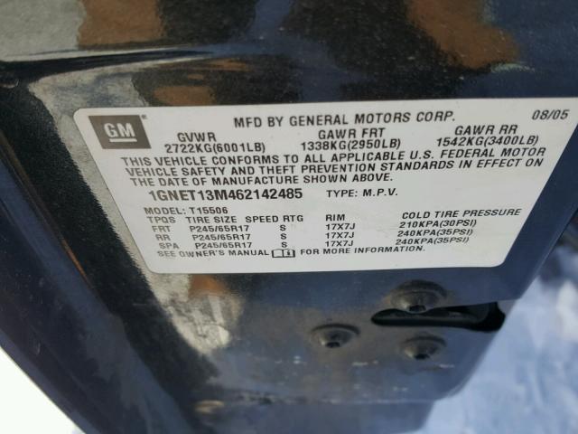 1GNET13M462142485 - 2006 CHEVROLET TRAILBLAZE GRAY photo 10