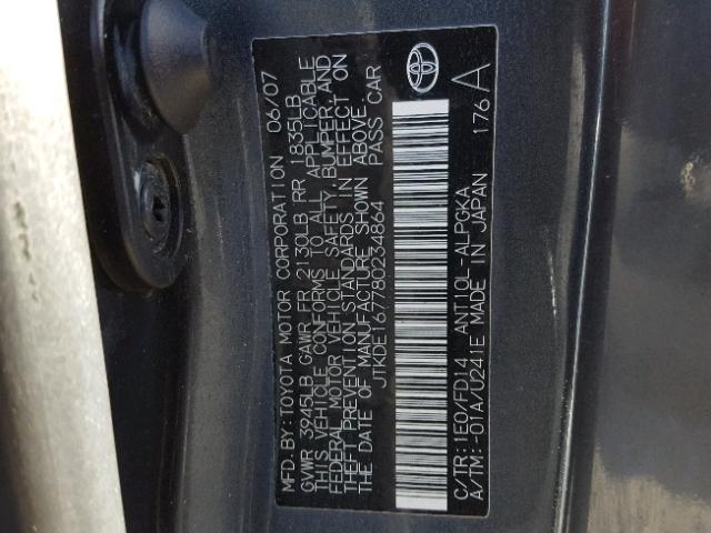 JTKDE167780234864 - 2008 TOYOTA SCION TC CHARCOAL photo 10