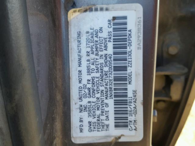 1NXBR32E73Z009540 - 2003 TOYOTA COROLLA SE BROWN photo 10