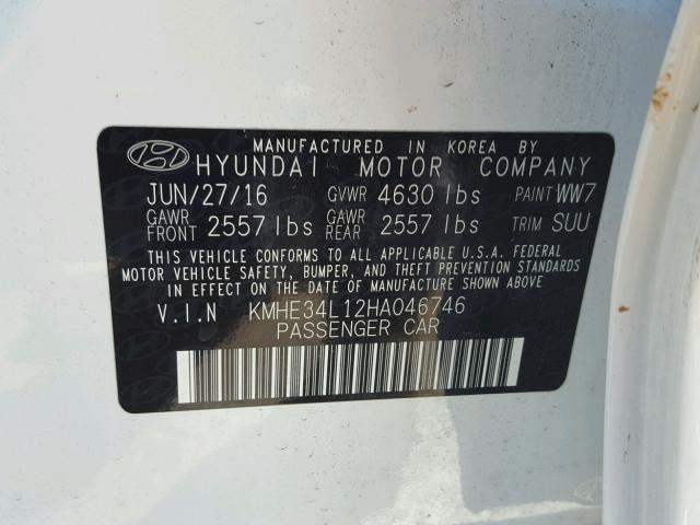 KMHE34L12HA046746 - 2017 HYUNDAI SONATA HYB WHITE photo 10