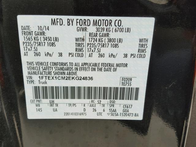 1FTEX1CM2EKG24836 - 2014 FORD F150 SUPER BLACK photo 10