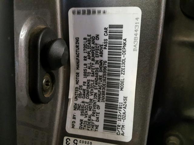 1NXBR30E16Z599676 - 2006 TOYOTA COROLLA CE GRAY photo 10