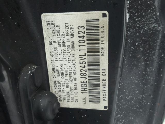 1HGEJ8245VL110423 - 1997 HONDA CIVIC EX შავი ფოტო 10