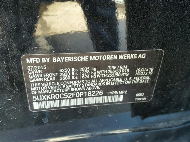 5UXKR0C52F0P18226 - 2015 BMW X5 XDRIVE3 BLACK photo 10