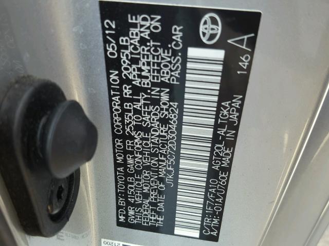 JTKJF5C72D3046824 - 2013 TOYOTA SCION TC 银色 照片 10