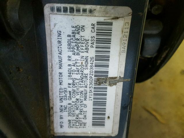 1Y1SK5360PZ038426 - 1993 GEO PRIZM BASE ლურჯი ფოტო 10