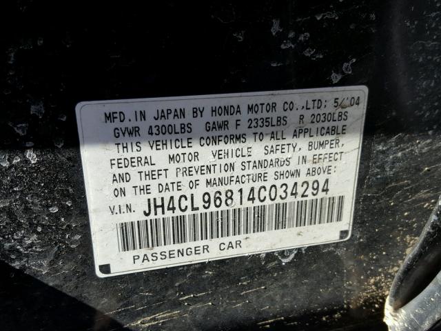 JH4CL96814C034294 - 2004 ACURA TSX BLACK photo 10