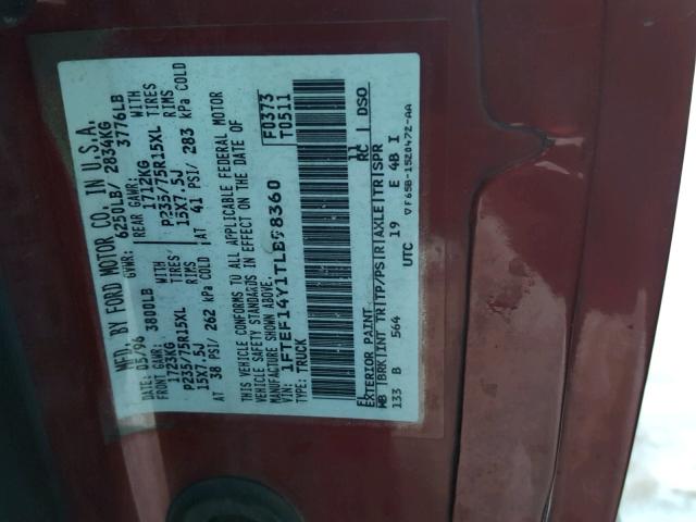 1FTEF14Y1TLB98360 - 1996 FORD F150 RED photo 10