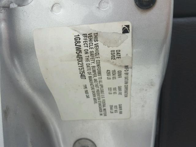 1G8JW54RX2Y575407 - 2002 SATURN L300 SILVER photo 10