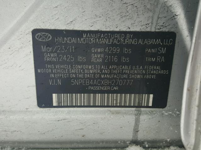 5NPEB4ACXBH270777 - 2011 HYUNDAI SONATA GLS SILVER photo 10