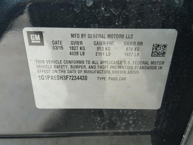 1G1PA5SH3F7234430 - 2015 CHEVROLET CRUZE LS BLACK photo 10