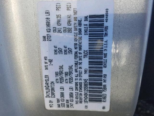 1B7HG48X12S586545 - 2002 DODGE DAKOTA QUA GRAY photo 10