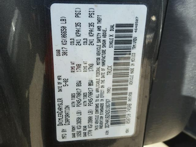 3D7HA18ZX2G186787 - 2002 DODGE RAM 1500 GRAY photo 10