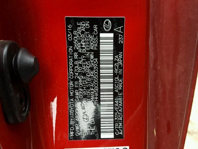 JTHHA5BC0G5003934 - 2016 LEXUS RC 200T RED photo 10