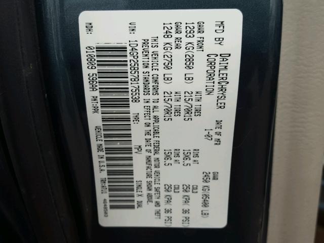 1D4GP25B57B175538 - 2007 DODGE CARAVAN SE BLUE photo 10