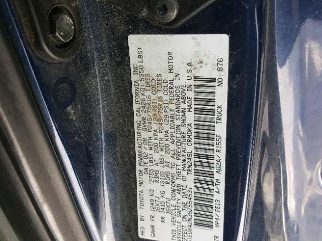 5TEUX42N38Z554531 - 2008 TOYOTA TACOMA ACC BLUE photo 10