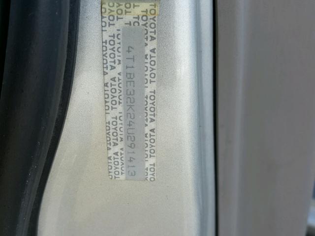 4T1BE32K24U291413 - 2004 TOYOTA CAMRY LE SILVER photo 10