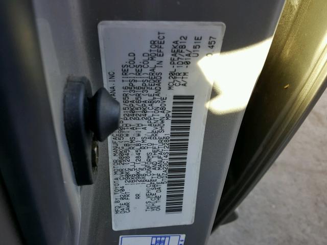 5TDZA23C14S122861 - 2004 TOYOTA SIENNA CE SILVER photo 10