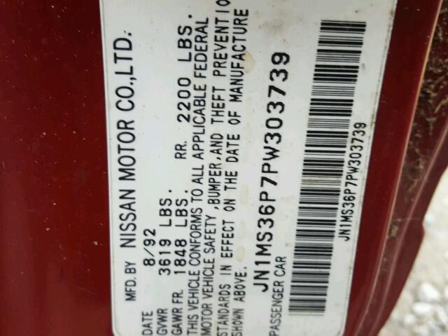 JN1MS36P7PW303739 - 1993 NISSAN 240SX BASE RED photo 10